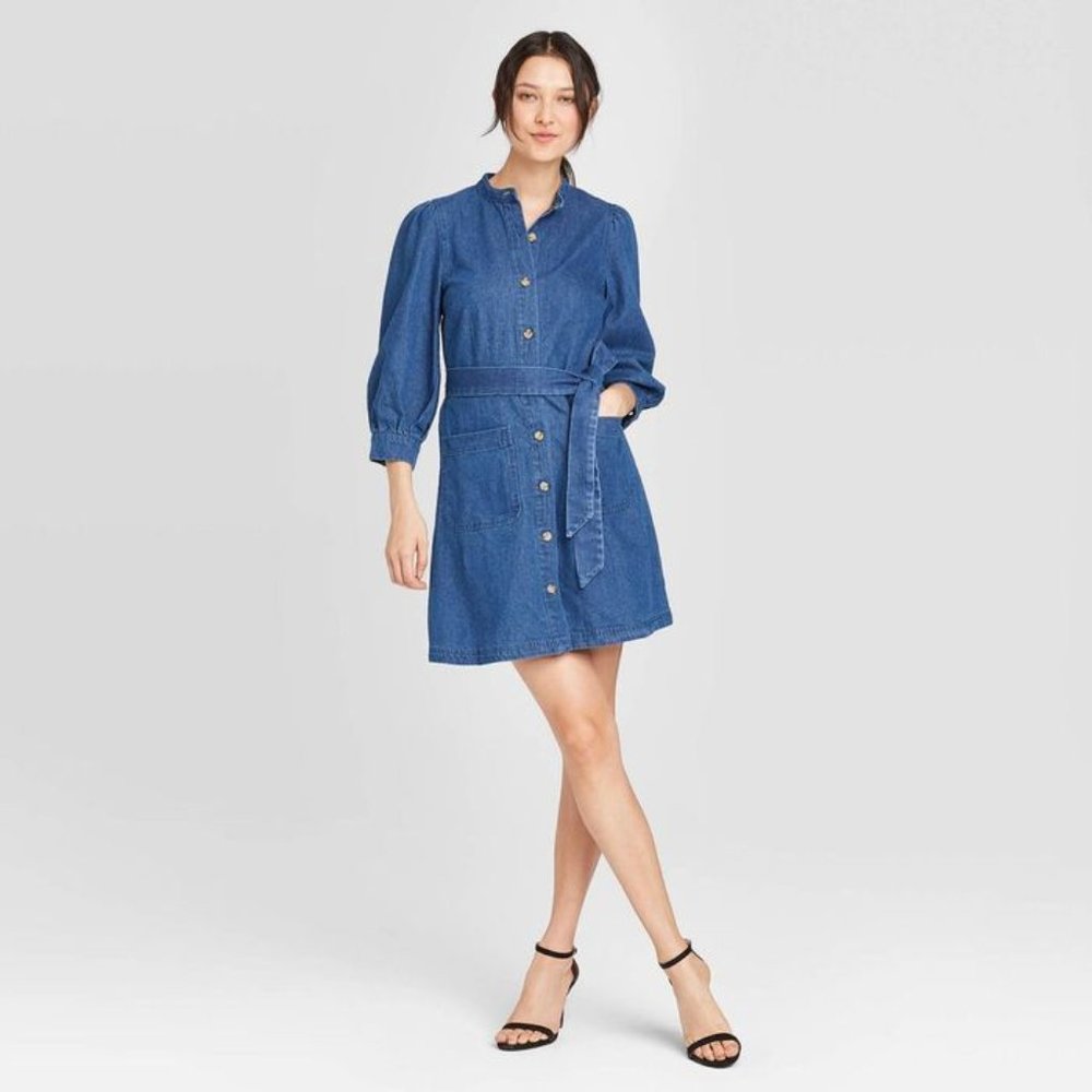 Who What Wear Denim Puff 3/4 Sleeve Dress NWT